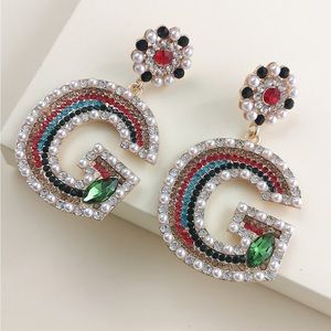 Multicolor G Rhinestone Earrings